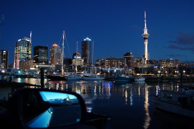Scottie Peng; Auckland night view from Viaduct Basin; Auckland is in front of my car