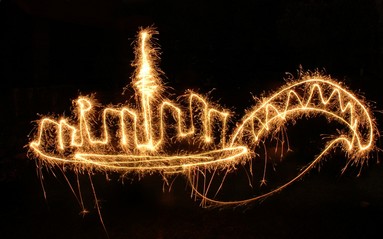 May Lee Weernink; Burning Skyline; Auckland's skyline drawn with a sparkler in my backyard in Epsom