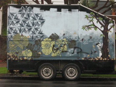 Charlotte Sadd; Down the road..; I came across this trailer after following the stencil artist Flox, and this is some of her work along with some other people in her crew.