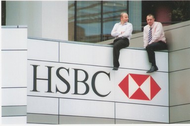 Julia Durkin; HSBC Bankers; This amused me that these chaps got a balcony view from the roof of the HSBC on Queen St. Nice way to spend lunchtime...