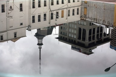 Graeme Reeves; Buildings taken from a Britomart Station voltanic cone; Spectatular skyline reflection