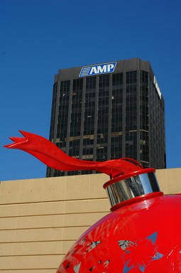 Doug Humby; AMP Christmas bell; Downtown Auckland at Christmas time.
