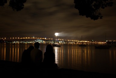  People watching the New Year's fireworks on the Skytower from Birkenhead.