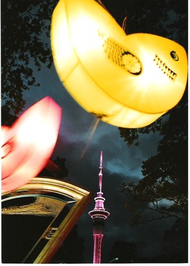 Edwina Hopwood; Lanterns against city sky