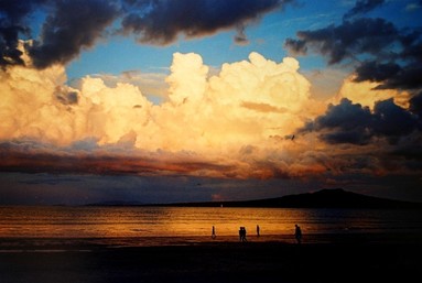 Jerry Zinn; Sunset on Takapuna Beach; The most beautiful NZ sunset I have ever seen