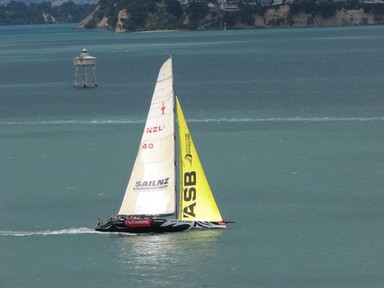 Andrew McColl; A good day for some sailing;One of the America's Cup yachts in action on the Waitemata Harbour.