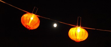 Moon is in between the lanterns! shot x71 during lantern festival