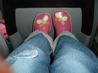 Judy Weaver; Feet on the back of the seat;My granddaughter's photo of her feet. Go West bus, Glen Eden.