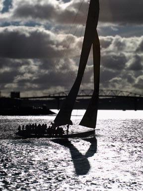 dennis william gaylor;the last tack of the day   NZL 40 ; coming into Viaduct, just before dropping sail