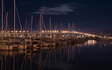 Jeanette Guttery; Westhaven by night; Westhaven Marina toward the bridge