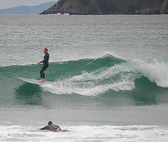Stuart Weekes;Great balance;Big surf at Onetangi   quite rare !