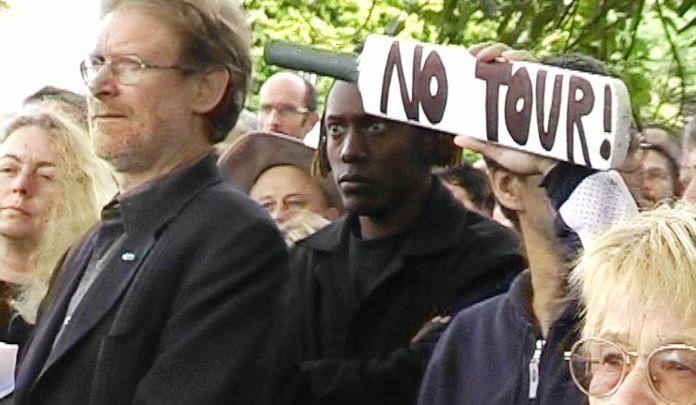 JD; Not Cricket Protest; Former Green Party leader Rod Donaldson at anti Zimbabwe tour rally 2005