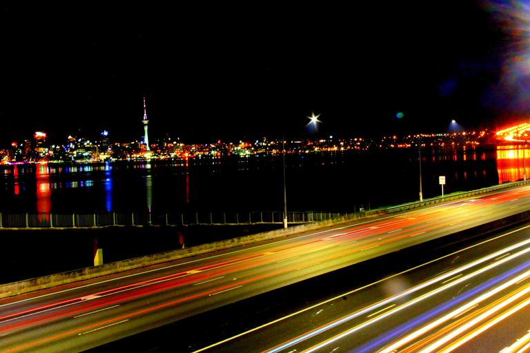 Auckland Skyline and its busy motorways.