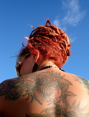 Martin Horspool; back tat; colourful character at the Pheonix Festival