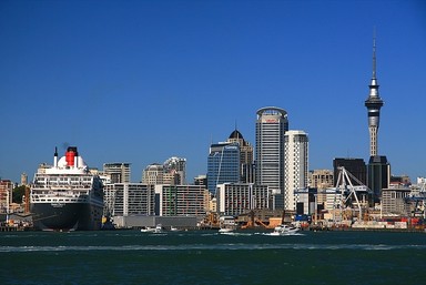  Queen Mary II docked in Auckland, making a huge impact on the scene.