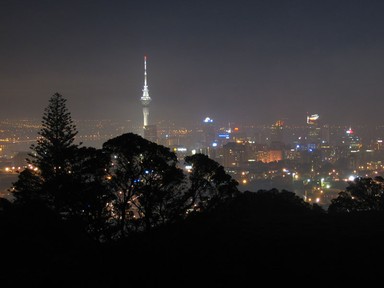 Tim Hooper; Auckland at Night; A beautiful view of Auckland CBD as taken from the top of Mt Eden.