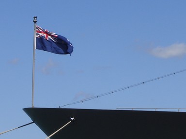Martha Chin; NZ Navy Frigate; Flag on bow