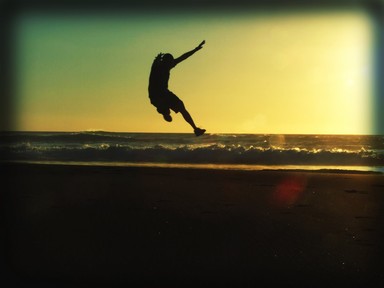 Samantha Hobson; Jump; A friend jumping at sunset on Aucklands west coast beach Karekare