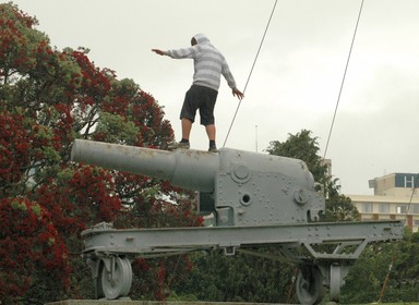 Darius Mccallum; Have gun will surf; impulsively surfing an artillery piece in the rain, Albert Park