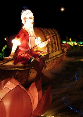 1 of 33 pictures taken at this year's Lantern Festival. An old Chinese fisherman, unperturbed by the thronging of Aucklanders, patiently awaits the return of his shag...and possibly a tasty fish for his supper.