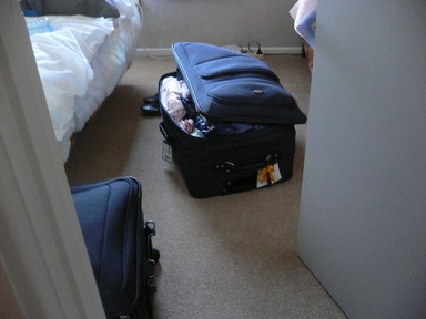 Last minute packing before leaving for U.K.