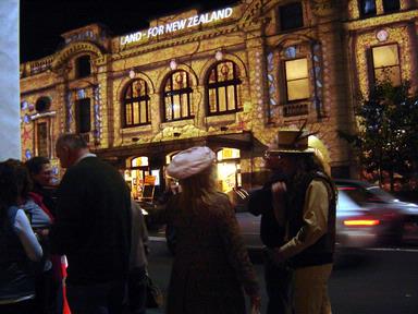 Julia; Jovial start to the evenings light show;Auckland Town Hall acts a beacon for Telecom commercial