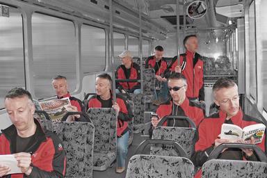 Lee Pike;What do you do?; Multiple exposure to reflect the variety of things you can do when on a bus if you're not driving