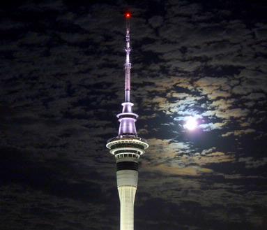 Ajay Ravi;Sky Tower n the Moon; Captured from our apartment, Auckland. NZ