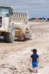 Kelly Chaston;Small Boy Big Machine; Walking the new motorway at Hobsonville