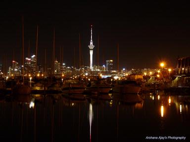 Ajay Ravi;Auckland Night Skyline; Captured from Westhaven Marina