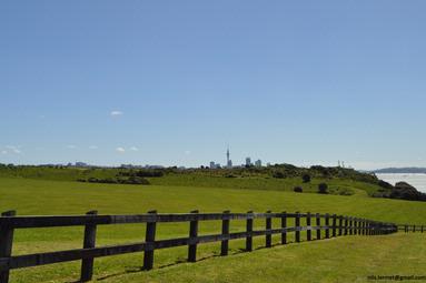 Nils Lermet;Grass, Sky and City Sky; View of Auckland from Orakei Domain