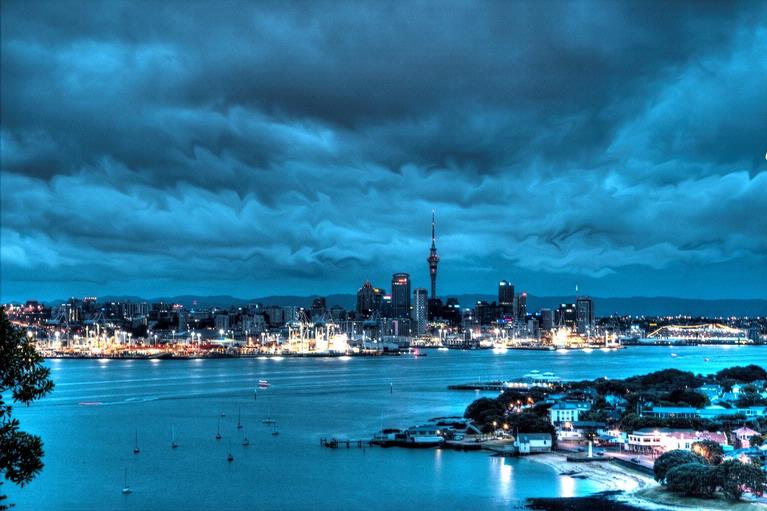 Tarindu Weeramuni; Auckland City at Dawn; This HDR photo was taken from North Head, Devonport at dawn.  Clouds were also warped slightly.