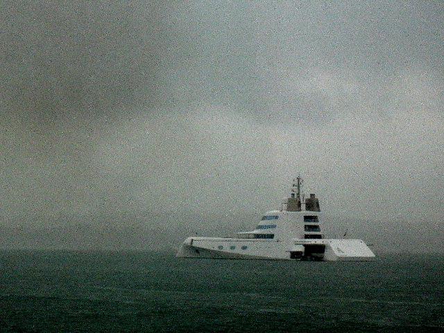 Stuart Weekes; 'A' in the mist; Superyacht soaking up the atmosphere