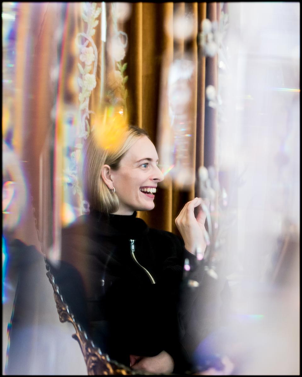 Amanda Ratcliffe;Chelsea Jade at Roundhead Studios   Auckland, 2018;Chelsea Jade at Roundhead Studios as part of SongHubs Sphere in 2018. Image is a mirror reflection captured through hand made chandeliers. No filter has been used to create this piece.