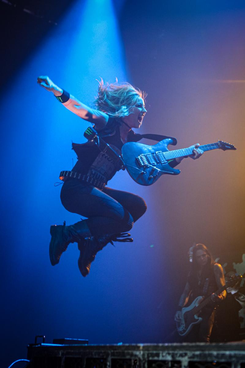 Stella Gardiner; Nita Strauss at TSB Arena in Wellington.;Nita was the touring guitarist for Alice Cooper on their recent trip to New Zealand. This image is really all about being in the right place at the right time.