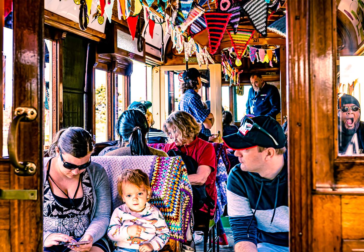 Margaret Vickers;All aboard the tram for Knitting and Crochet Day at MOTAT   Western Springs