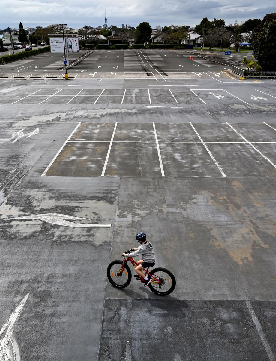 Stefan Herrick; The meek shall inherit; Hundreds of empty car parks at St Lukes Mall have become a vast cycle park for local children during lockdown