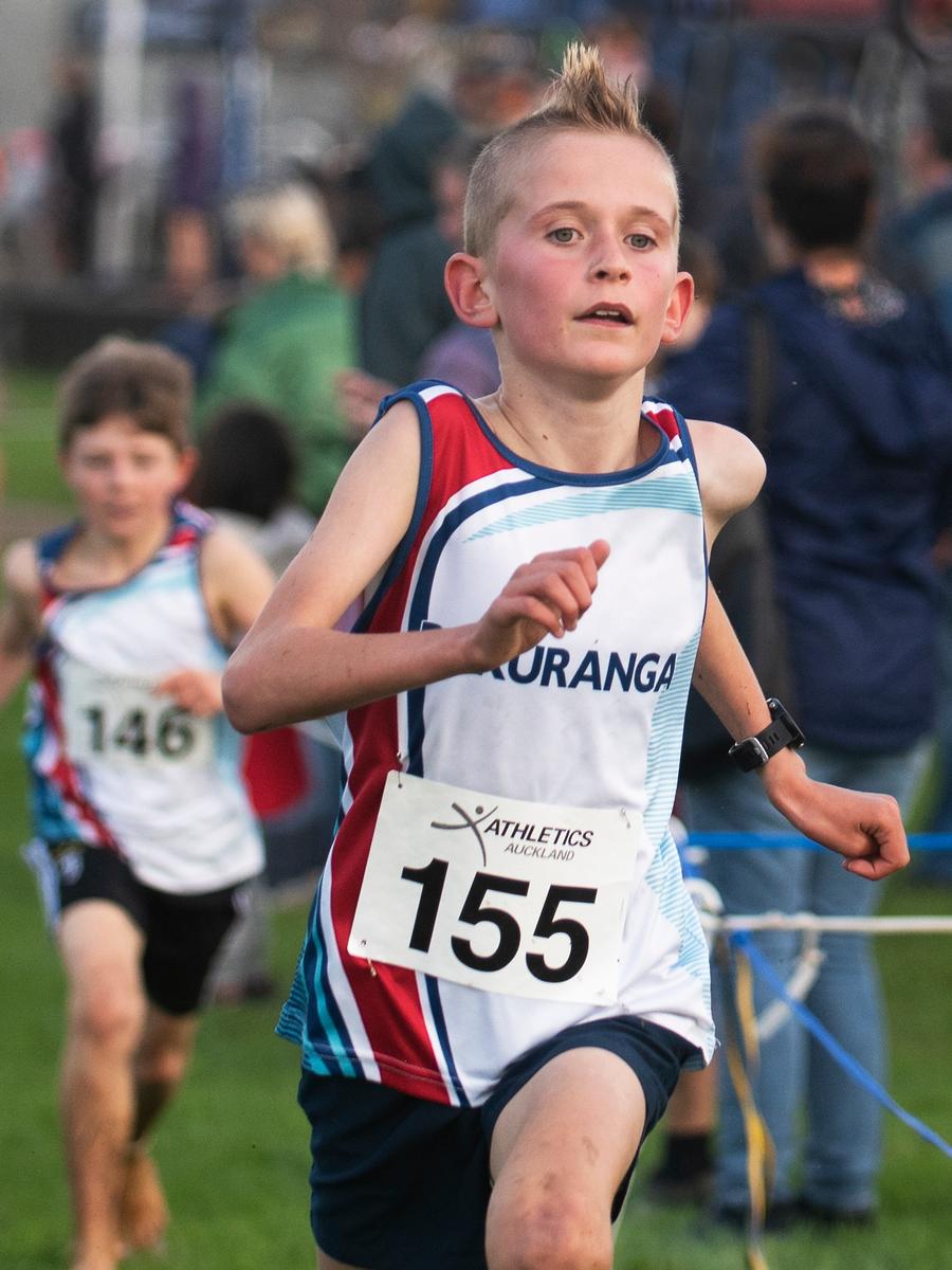 Liz Hardley;Leo Green wins the Boys U12 race at the Auckland Teams Cross Country Championships