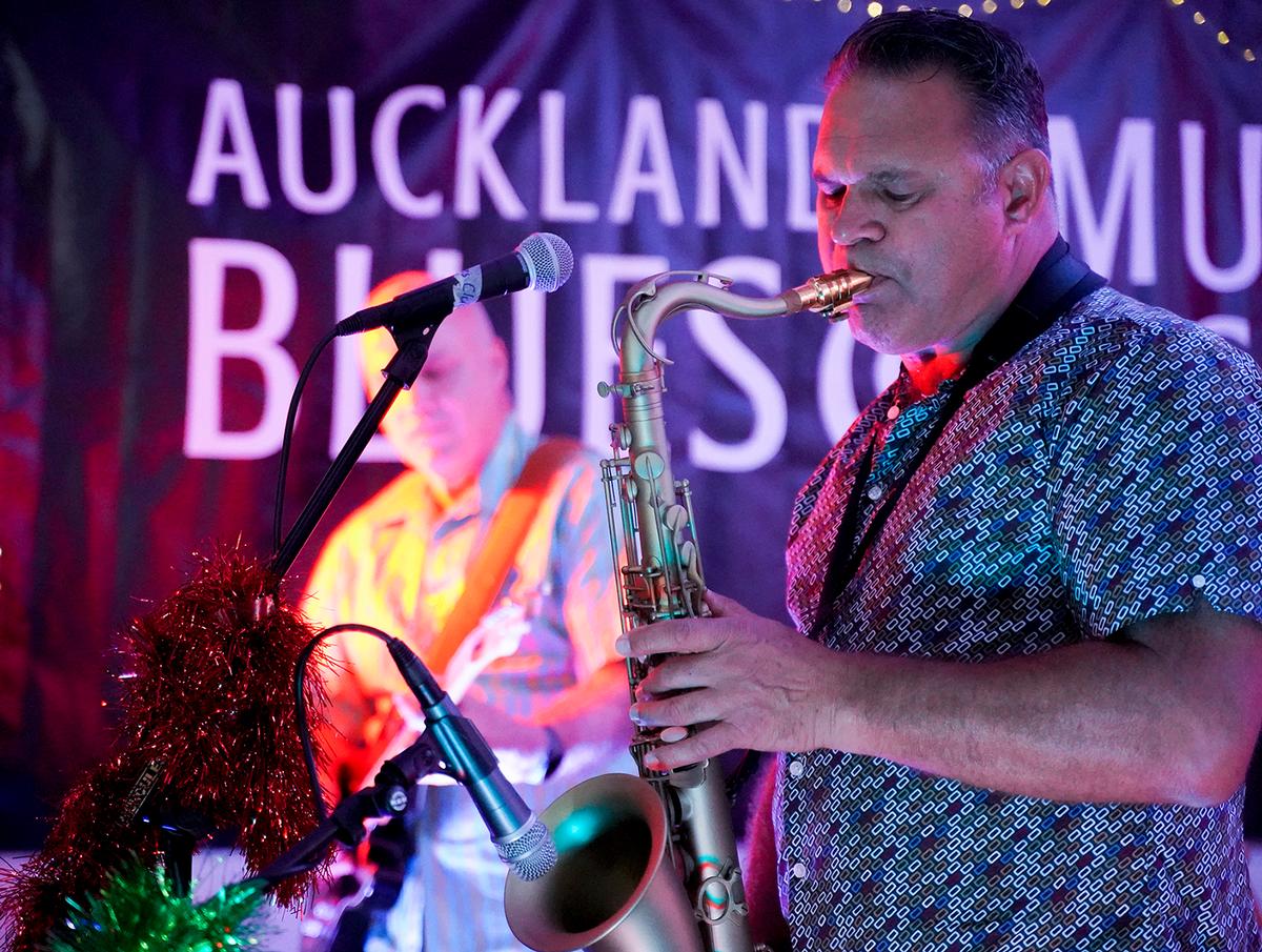 Juelle Hunt; Craig Bracken; Singer & Sax player for the Flaming Mudcats shot at the Auckland Blues Music Charity gig for the Auckalnd City Mission