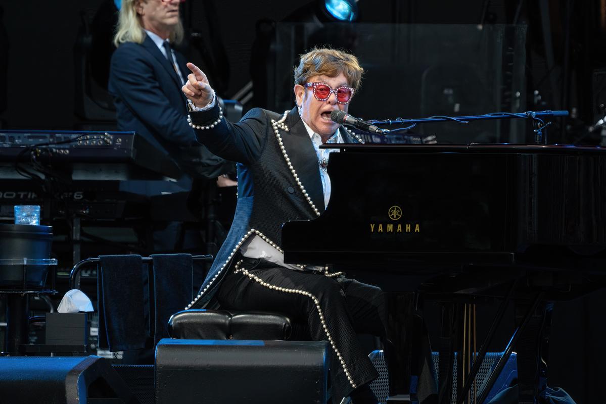 Rob Ball; Elton John;Elton John performing at the Orangetheory Stadium in Christchurch.