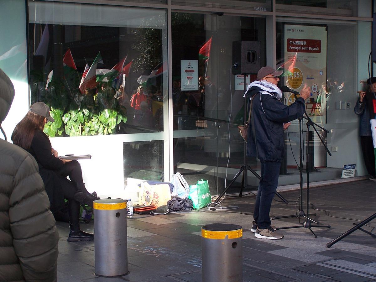 Bruce King;Adnan speaks at rally for Palestine